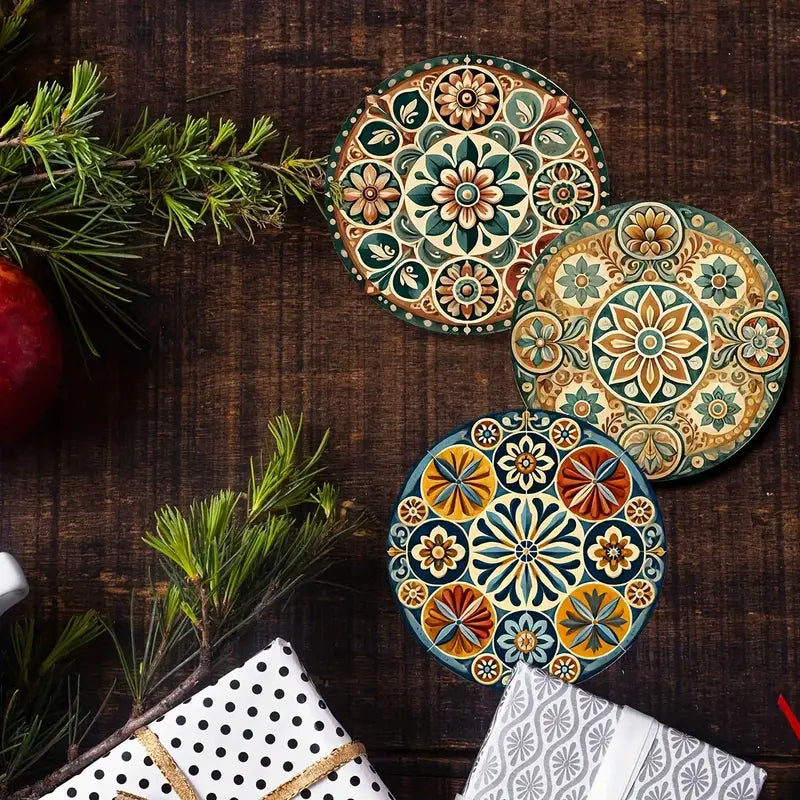 8pcs Moroccan Mandala Wooden Coaster Set, Decorative Drink Coasters for Coffee Tea and Beverages, Perfect for Home Dining and Decor Gifts