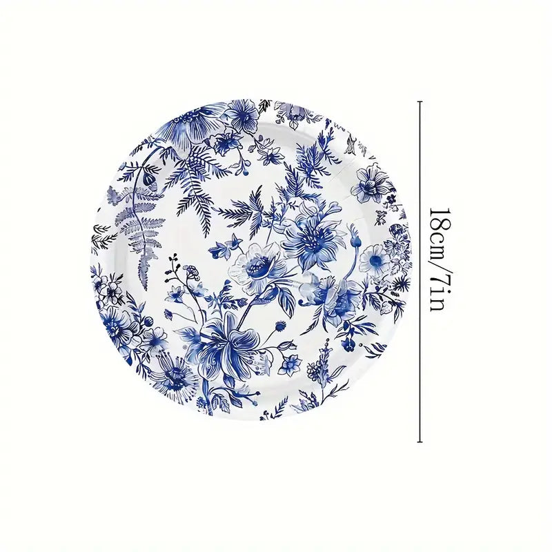 Elegant Blue and White Floral Paper Tableware Set, Includes Dinner & Dessert Plates, Cups, Napkins for Wedding, Bridal Shower, Birthday, Shower, Christmas, Halloween, Thanksgiving, Summer Events