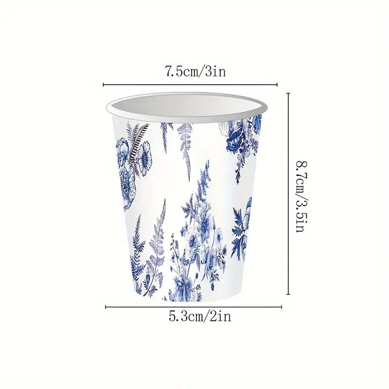 Elegant Blue and White Floral Paper Tableware Set, Includes Dinner & Dessert Plates, Cups, Napkins for Wedding, Bridal Shower, Birthday, Shower, Christmas, Halloween, Thanksgiving, Summer Events