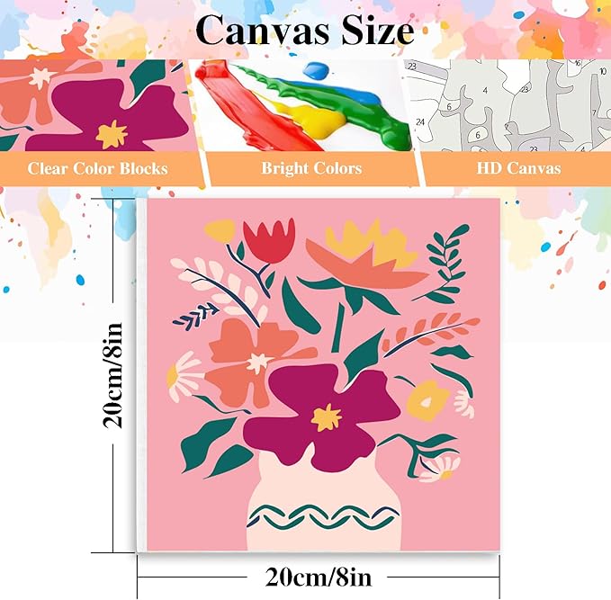 Eimivrc 4-Pack Framed Paint by Numbers Kit – 8x8" Flower Designs for Adults & Beginners, DIY Wall Art Decor