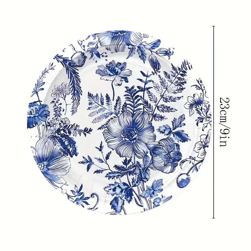 Elegant Blue and White Floral Paper Tableware Set, Includes Dinner & Dessert Plates, Cups, Napkins for Wedding, Bridal Shower, Birthday, Shower, Christmas, Halloween, Thanksgiving, Summer Events