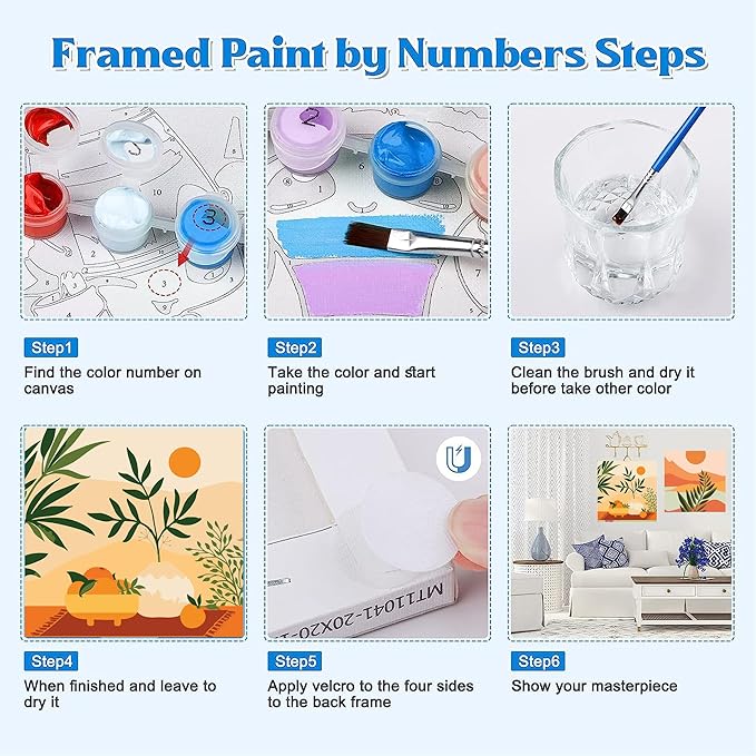 2 Pack Framed Paint by Number for Kids Ages 8-12,Boho Acrylic Paint by Number Kits on Canvas,Perfect for Adults Beginners and Home Wall Decor (8x8inch)