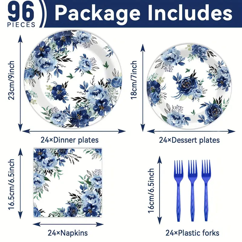 Turkey Australia Blue Peony Party Plateware Set – Elegant Floral Disposable Tableware for Weddings, Showers & Special Events