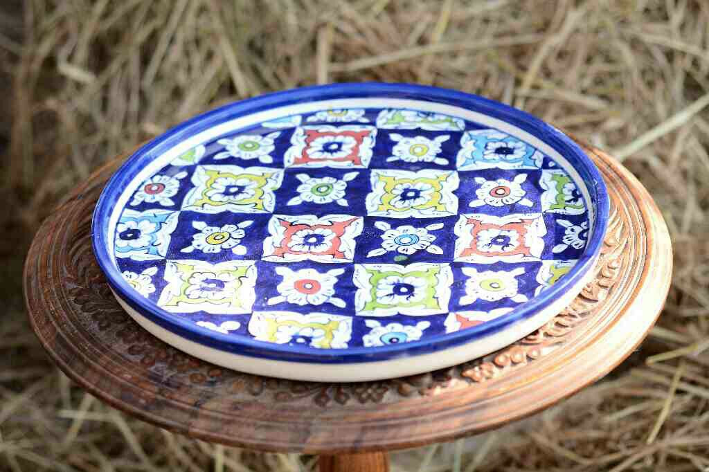 Blue Pottery Pizza Tray