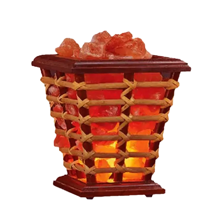 Wooden Basket Salt Lamp Cane