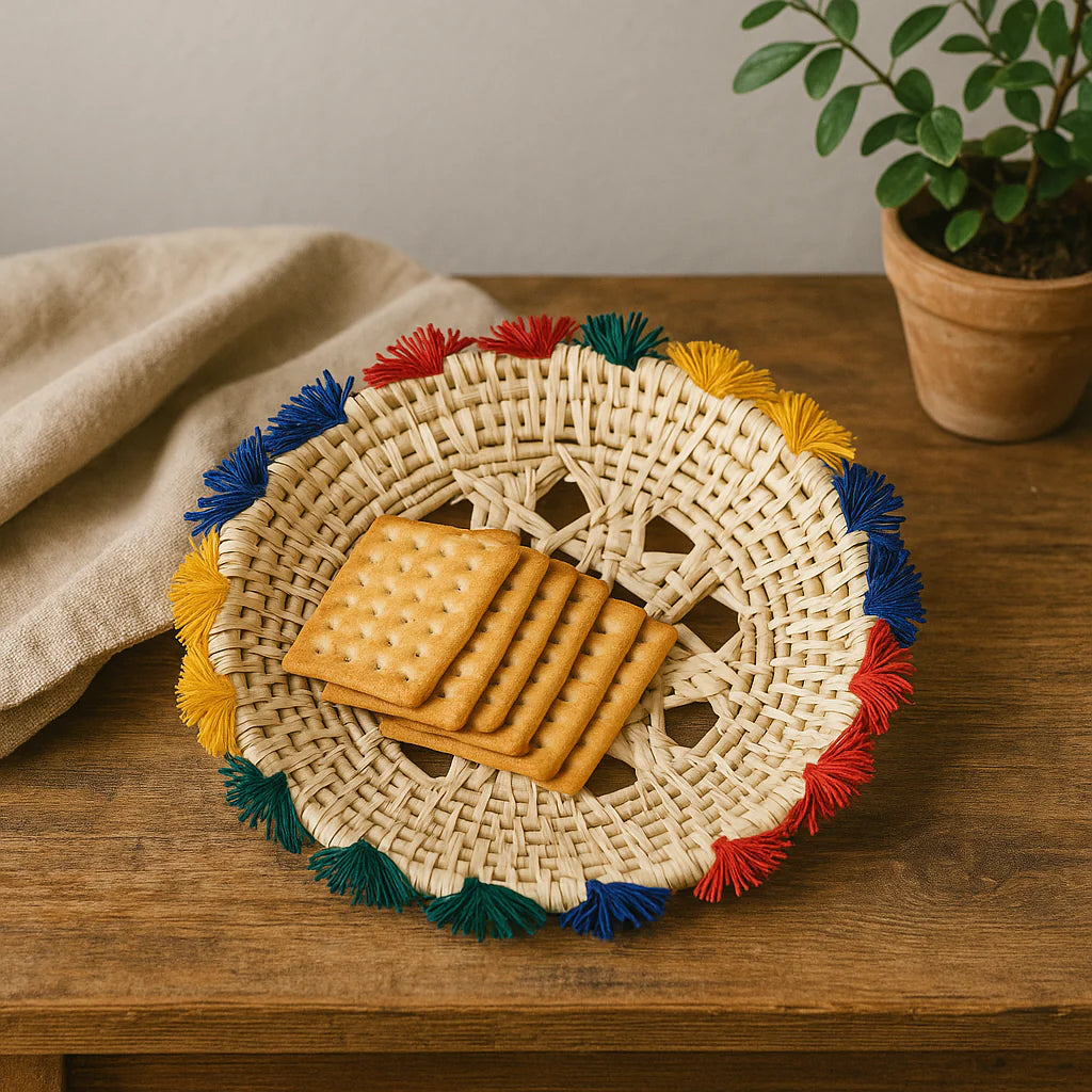 Handwoven Traditional Multipurpose MatBasket with Tassels
