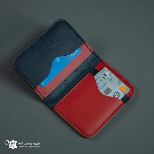 No.70 Bifold Card Leather Wallet (NAVY ELEGANCE & RED)