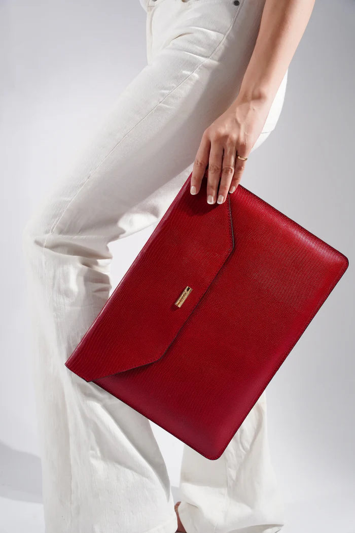 Leather Laptop Bag - REDDISH