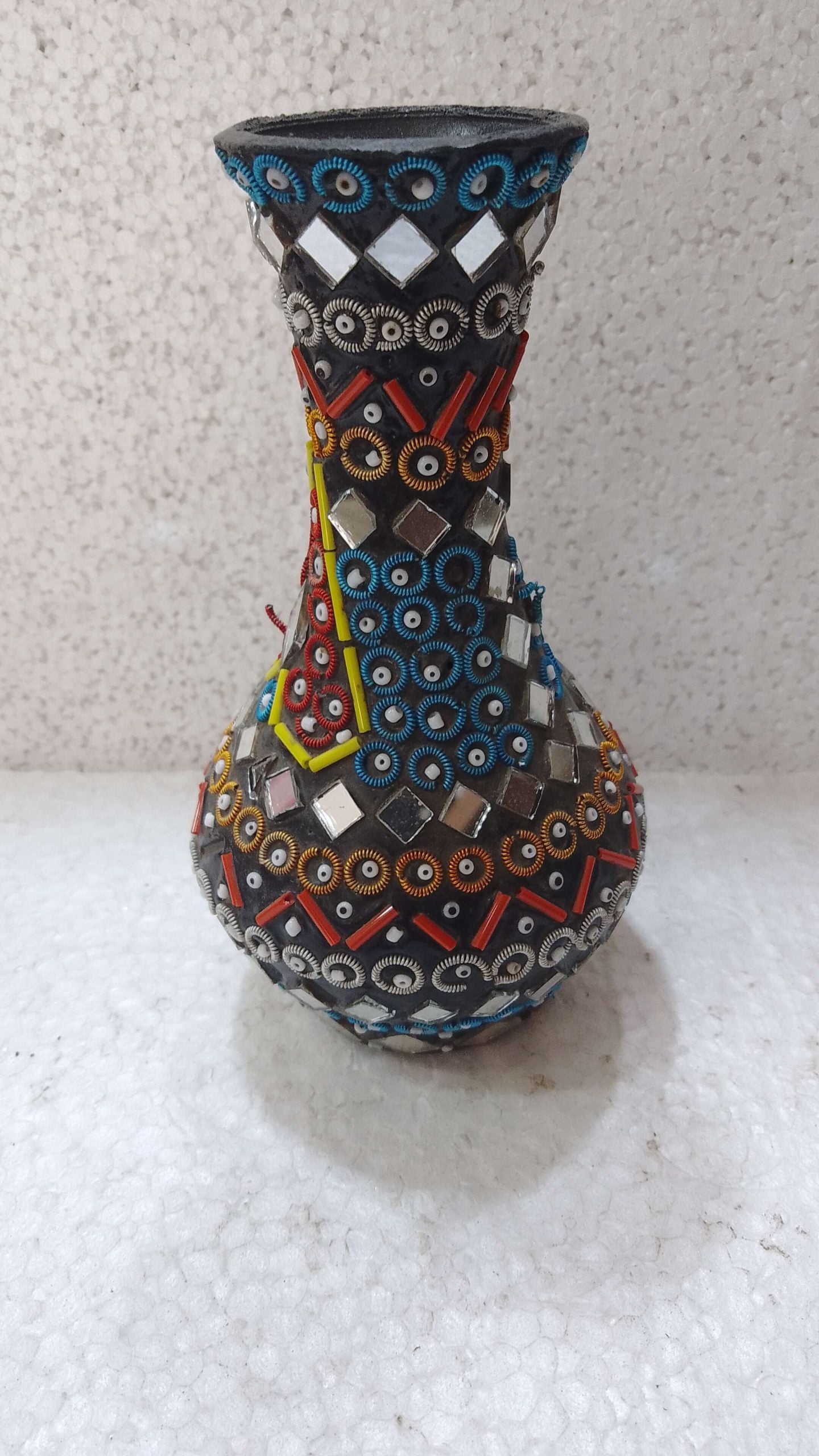 Wood Flower Vase with Mirror Work Medium
