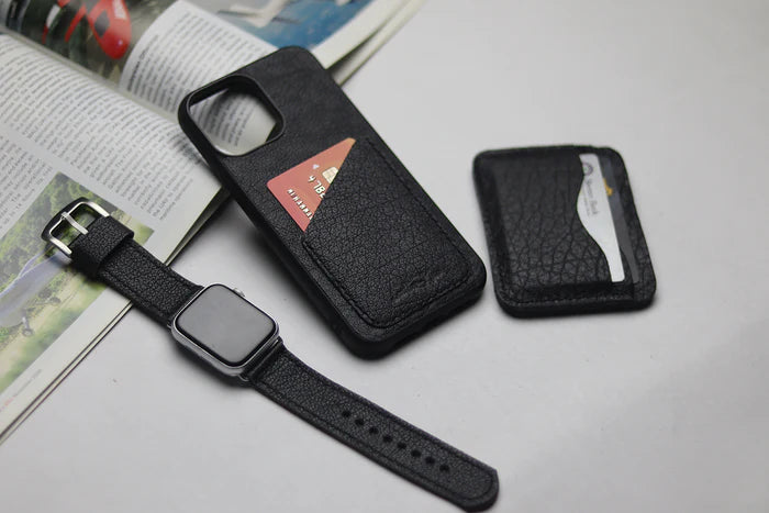ITALIAN CHEVRE BLACK WALLET PHONE CASE