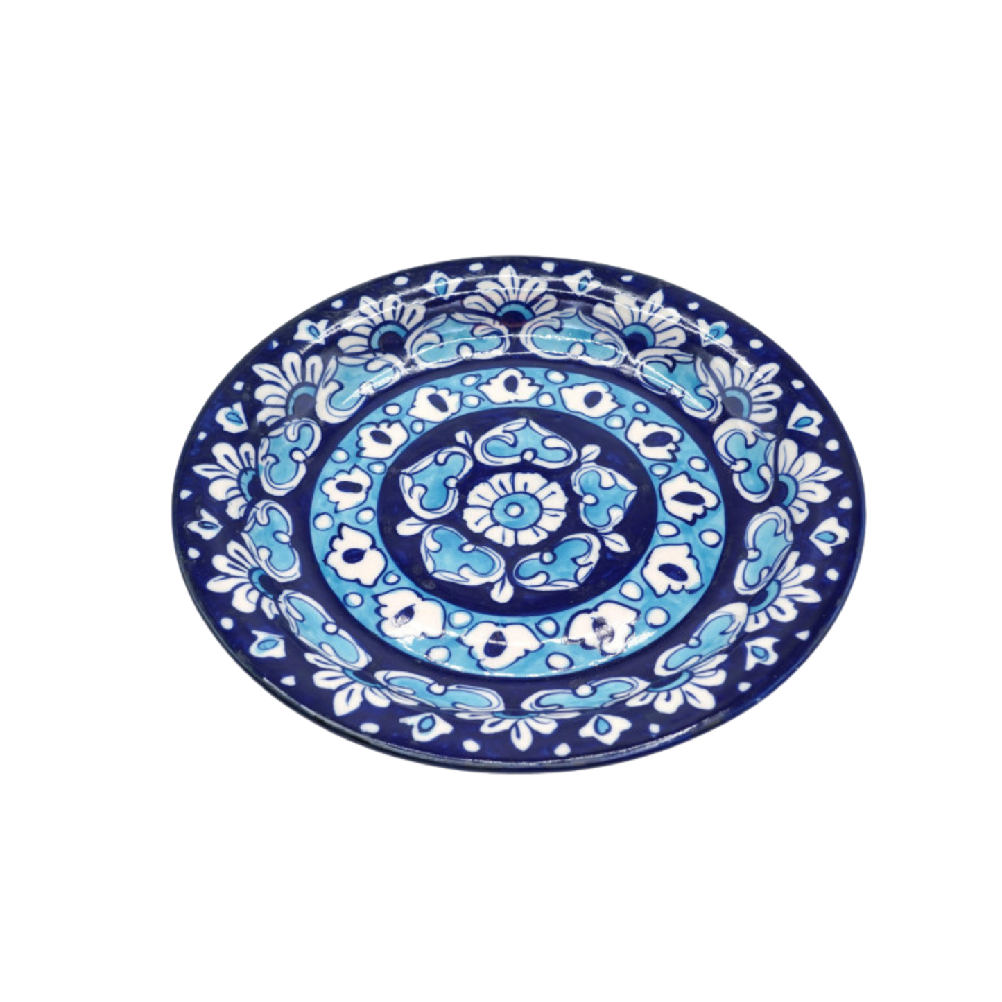 10-Inch Blue Pottery Dinner Plate | Handmade Ceramic Dining Plate | Traditional Hand-Painted Decorative Tableware