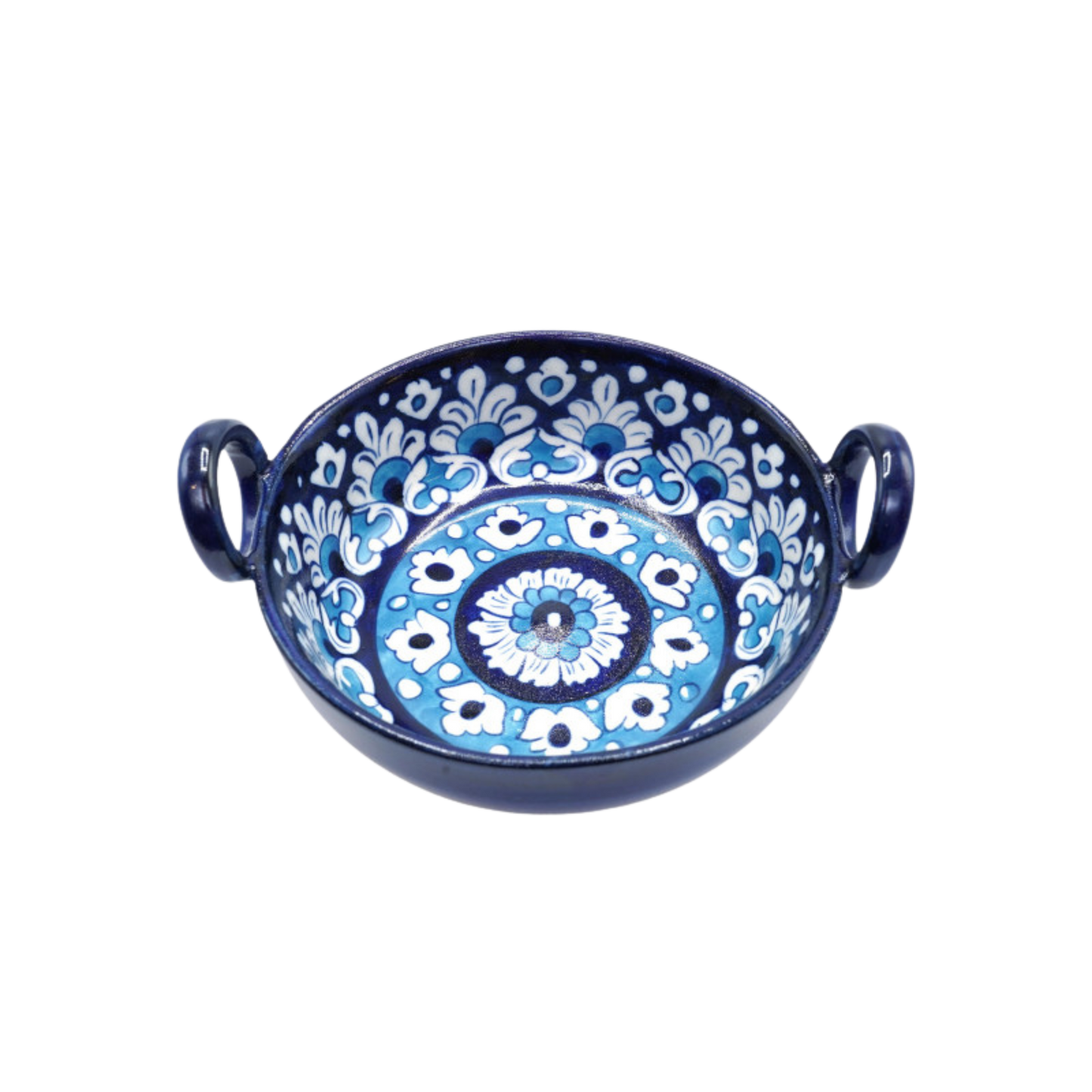 Handmade 7-Inch Blue Pottery Karahi | Traditional Decorative Serving Bowl | Handcrafted Ceramic Dish for Kitchen & Dining