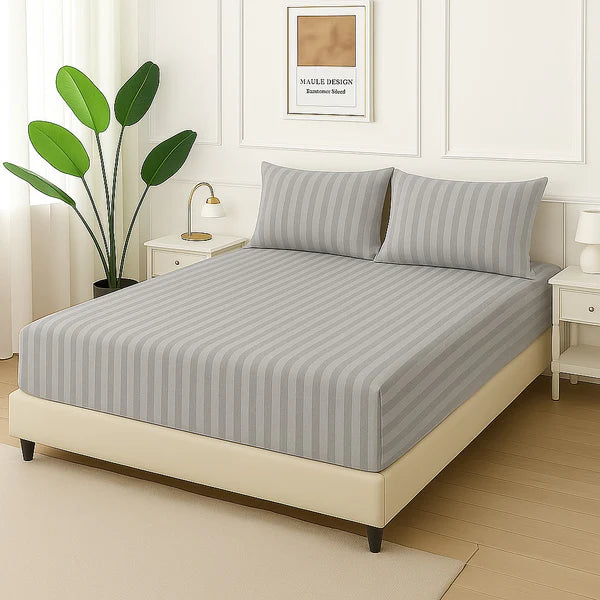 GREY STRIPE- Fitted Bedsheet Set