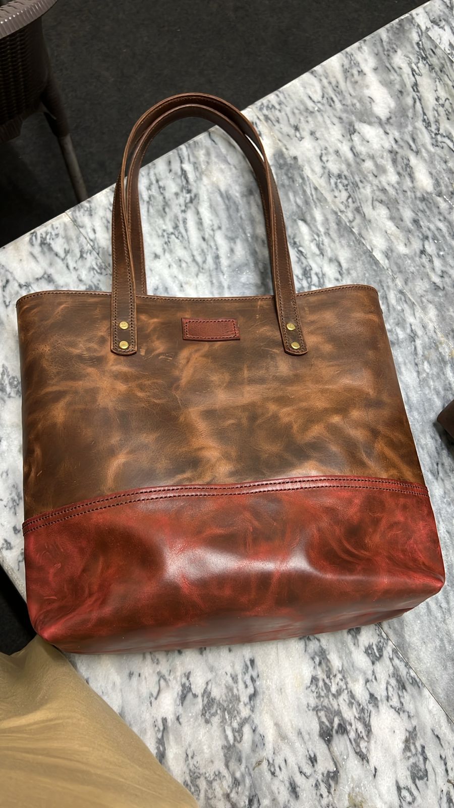 Two-Tone Leather Tote Bag