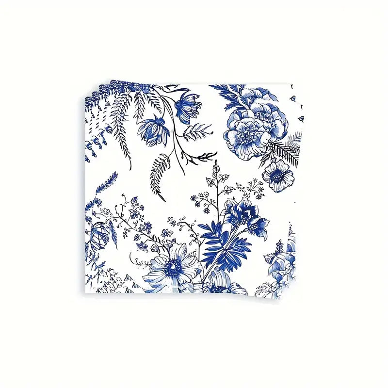 Elegant Blue and White Floral Paper Tableware Set, Includes Dinner & Dessert Plates, Cups, Napkins for Wedding, Bridal Shower, Birthday, Shower, Christmas, Halloween, Thanksgiving, Summer Events