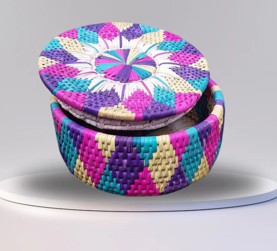 Handwoven Decorative Basket, Unique Home Decor Made in Pakistan (Sindh)