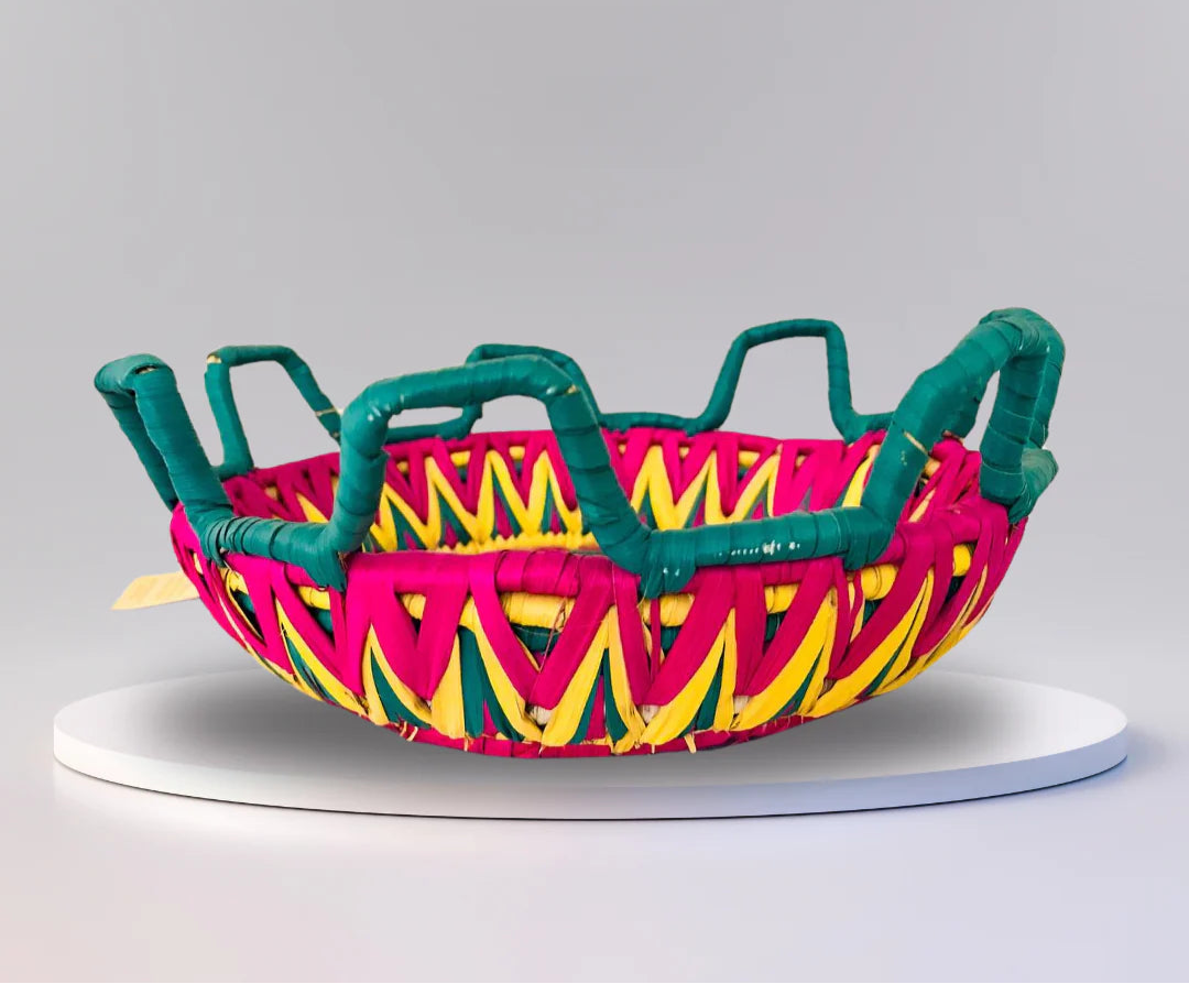 Colorful Handwoven Basket Vibrant Woven Serving Tray