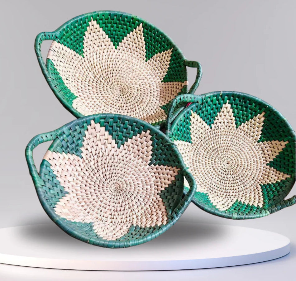 Woven Palm Leaf Trays, Set of 3 Made in Pakistan (Sindh)