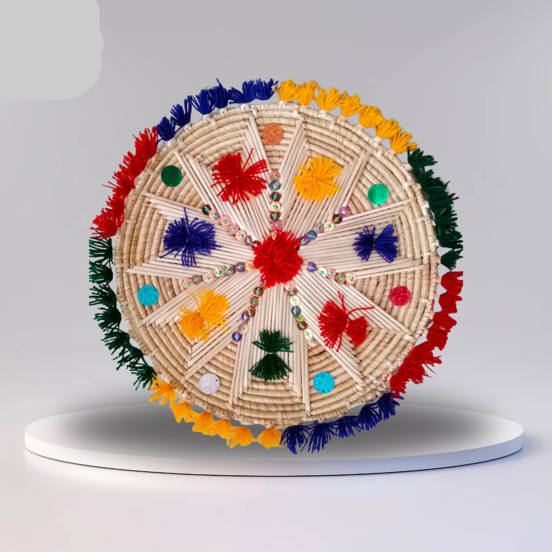 Pair Of Multicolor Traditional Roti Basket (Chabbidabkis) Wall Hanging and Decorations Made in Pakistan (Sindh)