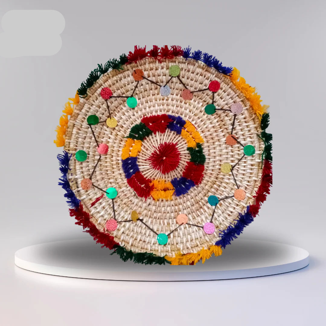 Handcrafted Multicolor Roti Basket (Chabbidabkis), Wall hanging Made in Pakistan (Sindh)