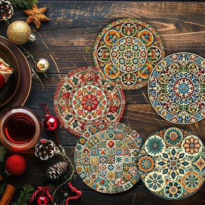 8pcs Moroccan Mandala Wooden Coaster Set, Decorative Drink Coasters for Coffee Tea and Beverages, Perfect for Home Dining and Decor Gifts
