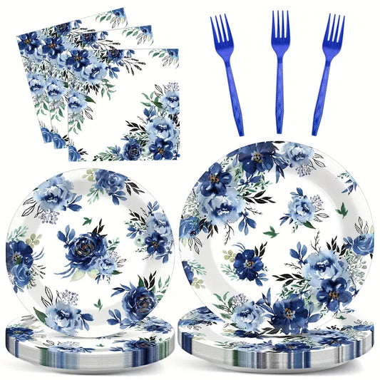 Turkey Australia Blue Peony Party Plateware Set – Elegant Floral Disposable Tableware for Weddings, Showers & Special Events