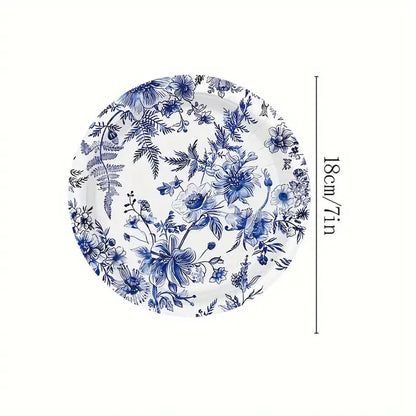 Elegant Blue and White Floral Paper Tableware Set, Includes Dinner & Dessert Plates, Cups, Napkins for Wedding, Bridal Shower, Birthday, Shower, Christmas, Halloween, Thanksgiving, Summer Events