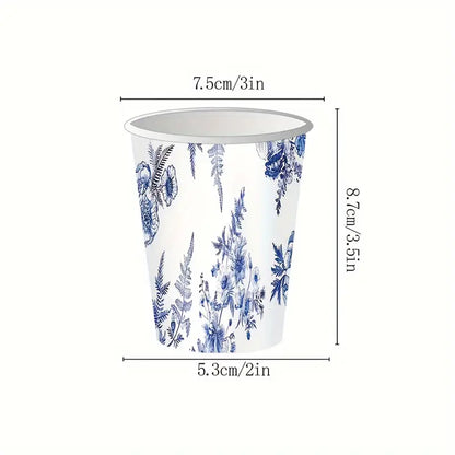 Elegant Blue and White Floral Paper Tableware Set, Includes Dinner & Dessert Plates, Cups, Napkins for Wedding, Bridal Shower, Birthday, Shower, Christmas, Halloween, Thanksgiving, Summer Events