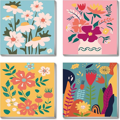 Eimivrc 4-Pack Framed Paint by Numbers Kit – 8x8" Flower Designs for Adults & Beginners, DIY Wall Art Decor
