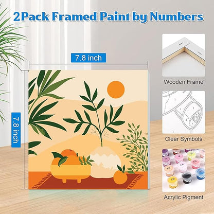 2 Pack Framed Paint by Number for Kids Ages 8-12,Boho Acrylic Paint by Number Kits on Canvas,Perfect for Adults Beginners and Home Wall Decor (8x8inch)