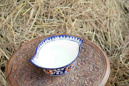 Blue Pottery Leaf Design Serving Bowl
