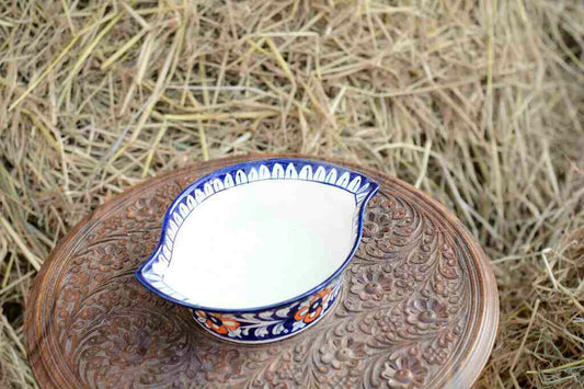Blue Pottery Leaf Design Serving Bowl