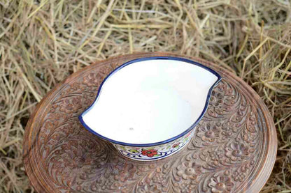 Blue Pottery Leaf Design Serving Bowl