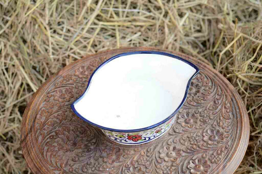 Blue Pottery Leaf Design Serving Bowl