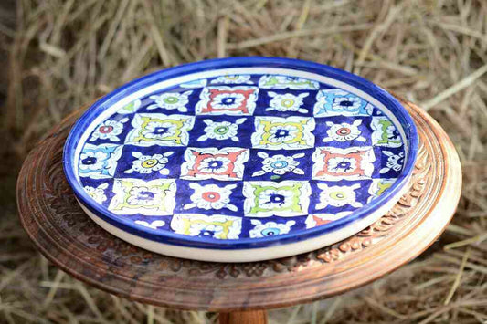 Blue Pottery Pizza Tray