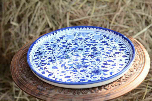 Blue Pottery Pizza Tray