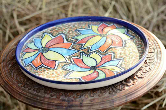Blue Pottery Pizza Tray