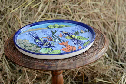 Blue Pottery Pizza Tray