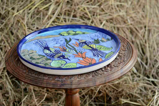 Blue Pottery Pizza Tray