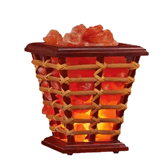 Wooden Basket Salt Lamp Cane