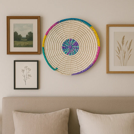 Handmade Traditional Roti Basket (Pindi) - Colorful Palm Leaf Design