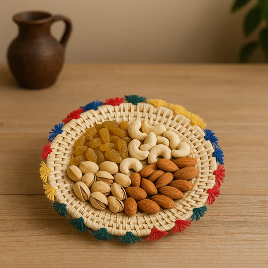 Handwoven Traditional Multipurpose MatBasket with Tassels