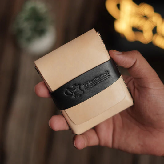 No. 101 All in one Card wallet natural vegtan leather & black combination