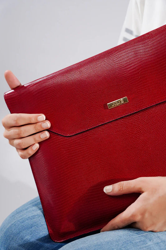 Leather Laptop Bag - REDDISH