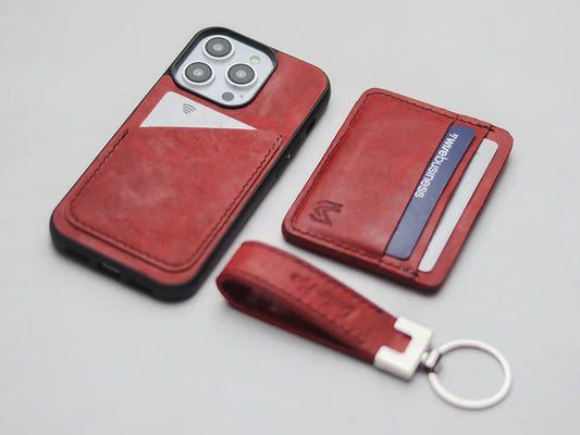 PRISMATIC RED LEATHER WALLET PHONE CASE