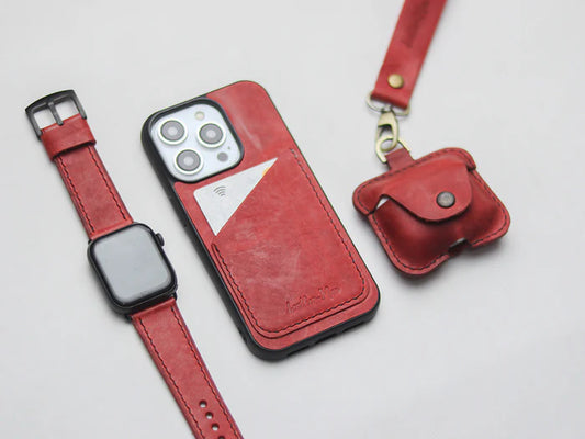 PRISMATIC RED LEATHER WALLET PHONE CASE