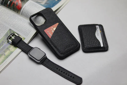 ITALIAN CHEVRE BLACK WALLET PHONE CASE