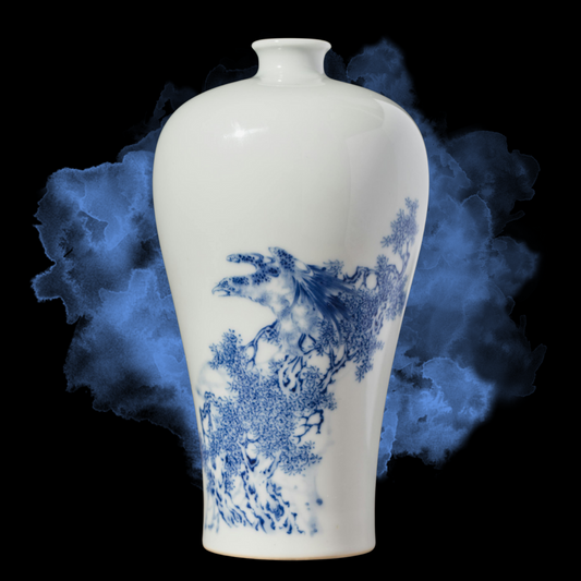 Minimalist Blue and White Porcelain Vase – Hand-Painted Asian-Inspired Ceramic Decor