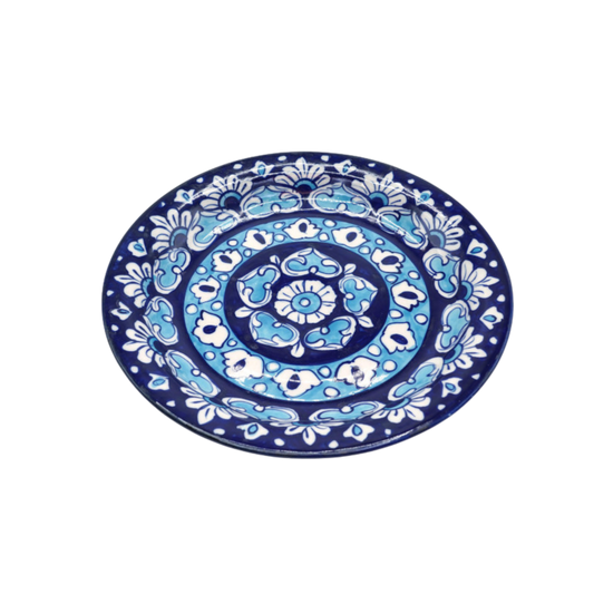 10-Inch Blue Pottery Dinner Plate | Handmade Ceramic Dining Plate | Traditional Hand-Painted Decorative Tableware