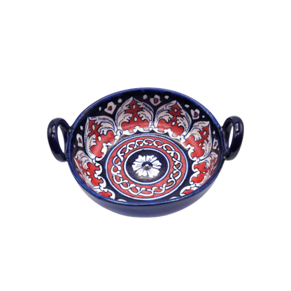 7-Inch Blue Pottery Karahi Bowl | Handmade Ceramic Serving Dish | Traditional Hand-Painted Decorative Bowl